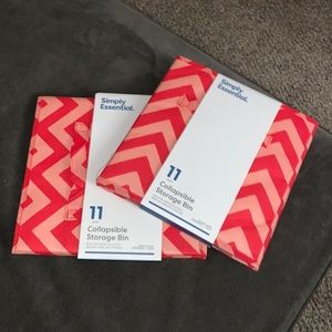 Pair of storage bins - 11 inch red chevron stripes pattern